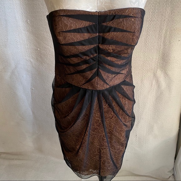 Rocker Luxe 8/10 Strapless Mesh Lace Party Midi Dress Glam Cocktail Semiformal - Picture 6 of 8